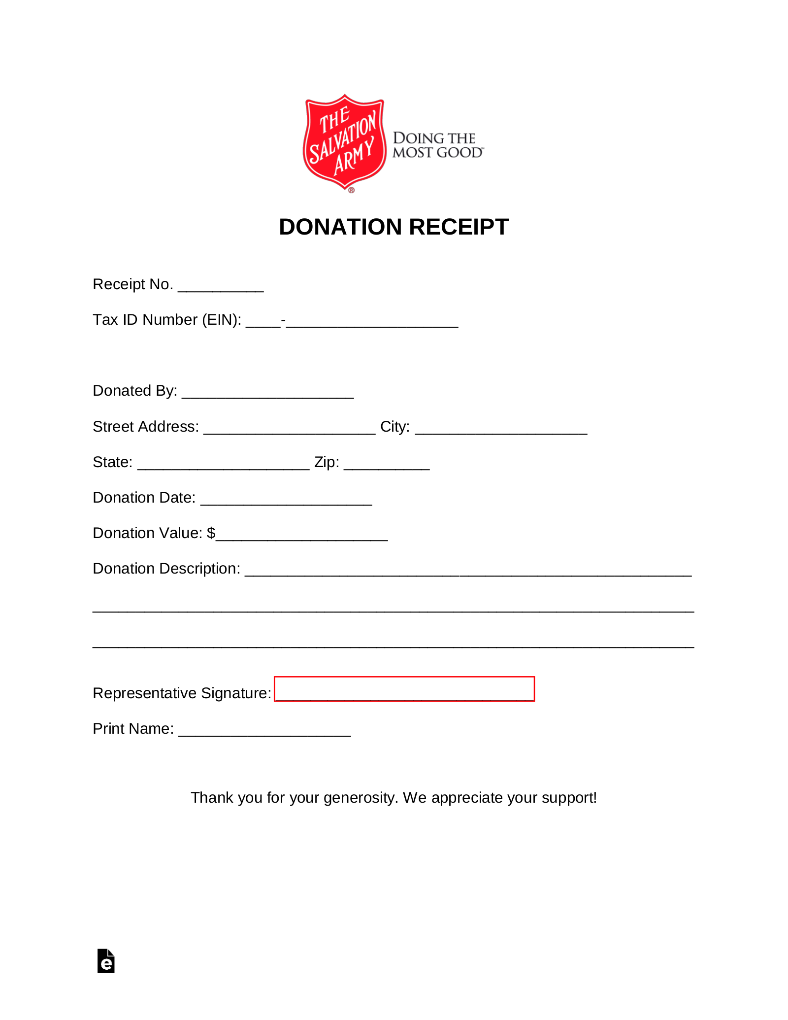 Free Salvation Army Donation Receipt - PDF | Word - eForms
