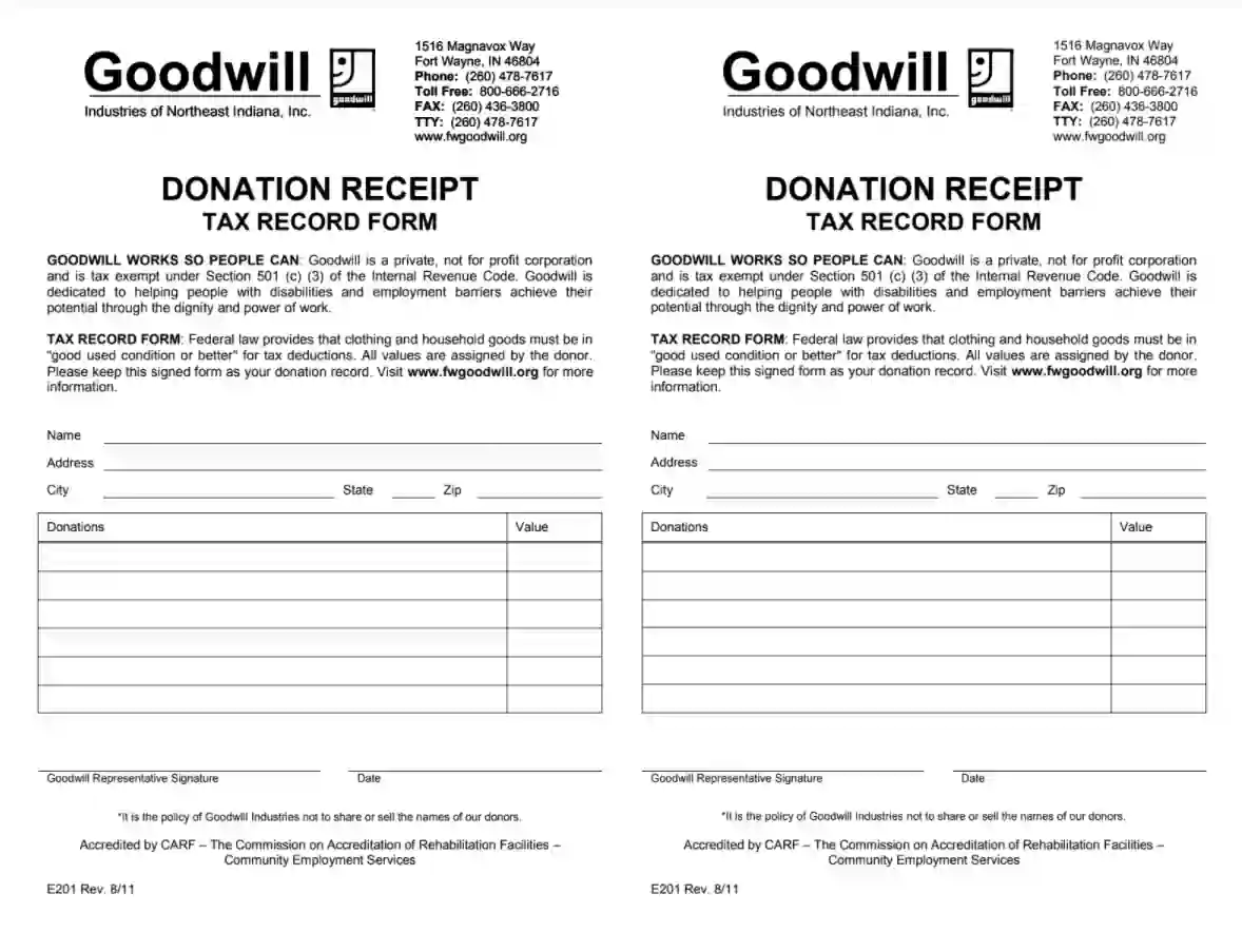 printable receipt for donation