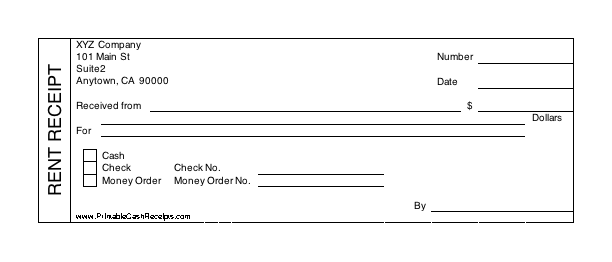 Rent Receipt Template (3 per page)