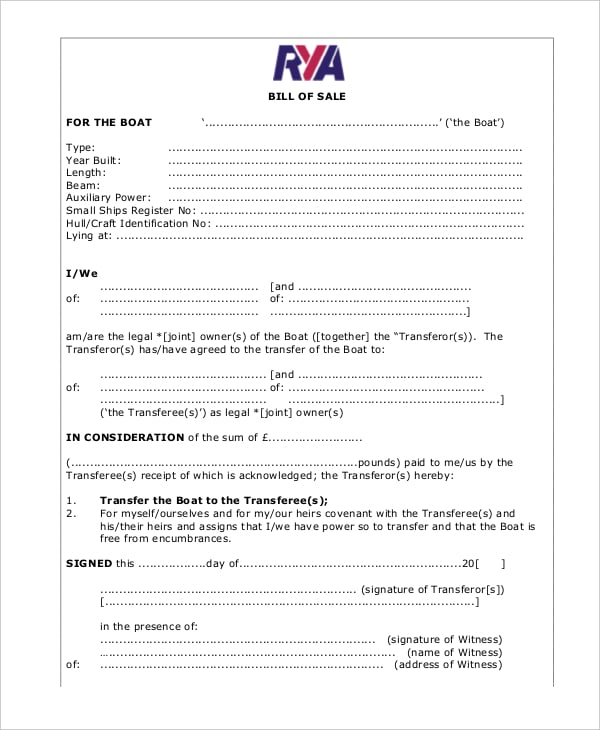 printable receipt for sale of boat
