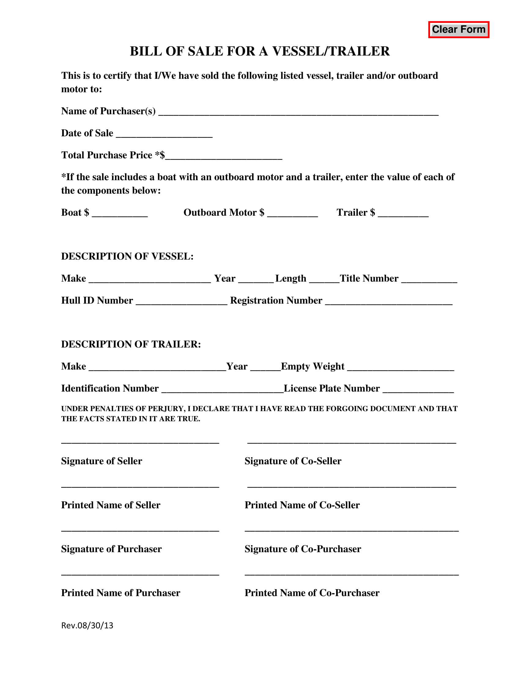 Download Free Boat Bill of Sale Template | Fillable Forms