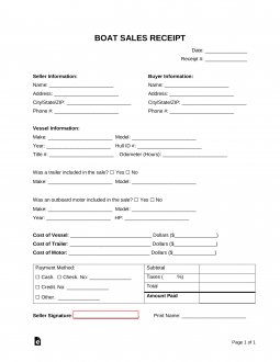 printable receipt for sale of boat