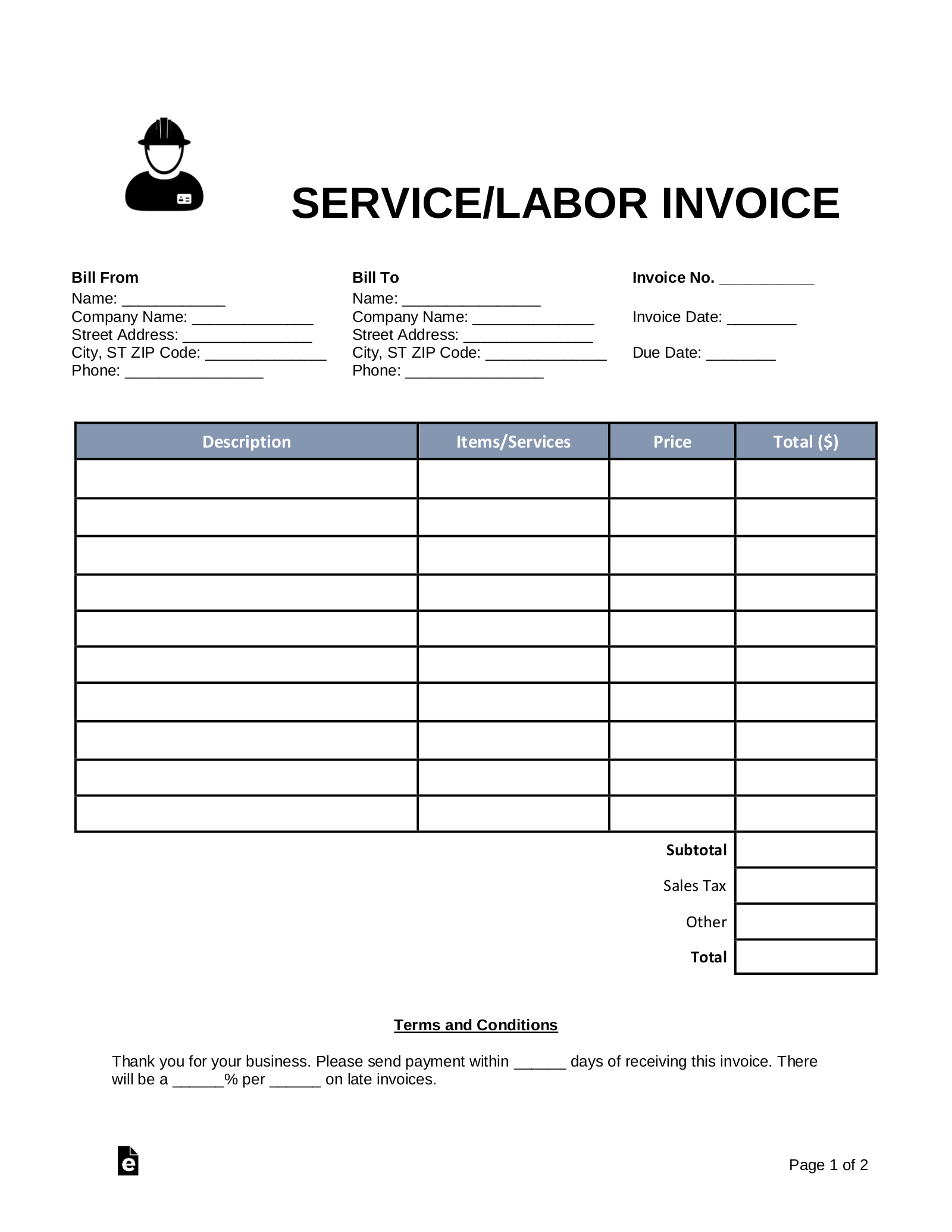 Free Blank Invoice Templates (30) - PDF - eForms