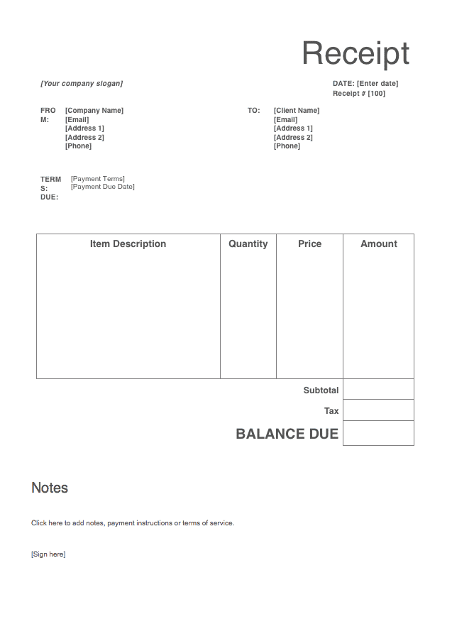 Free Receipt Templates