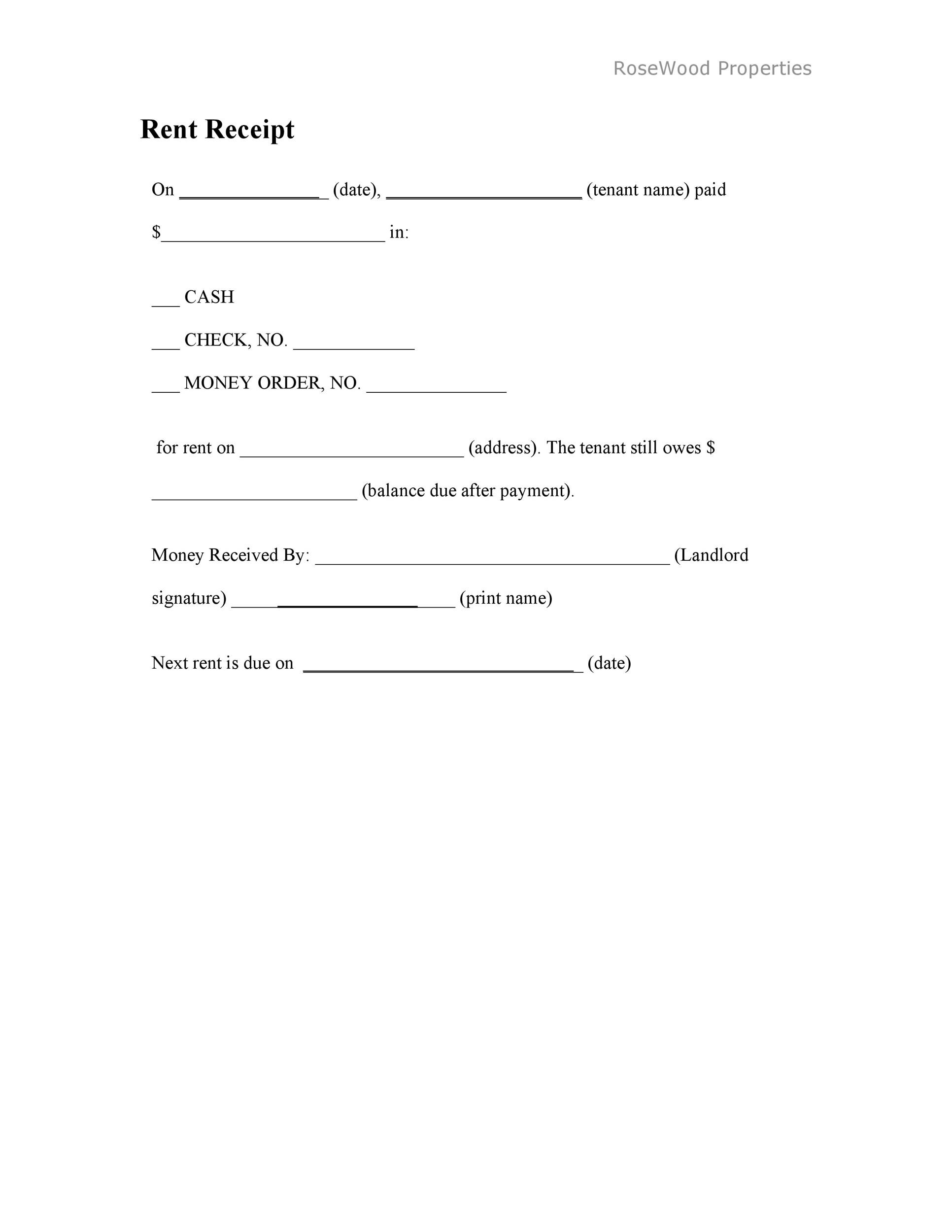 printable receipt rent payment