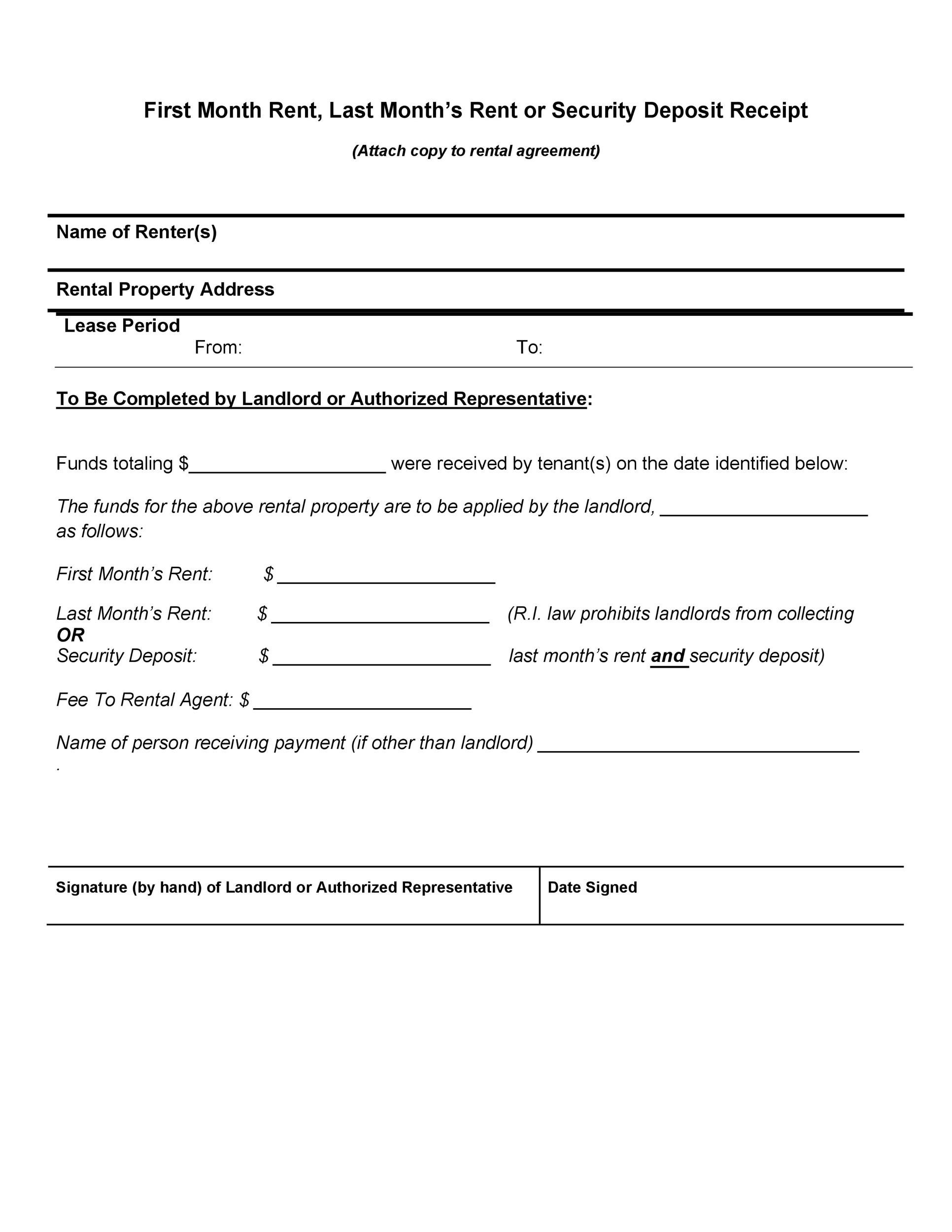 printable receipt rent payment