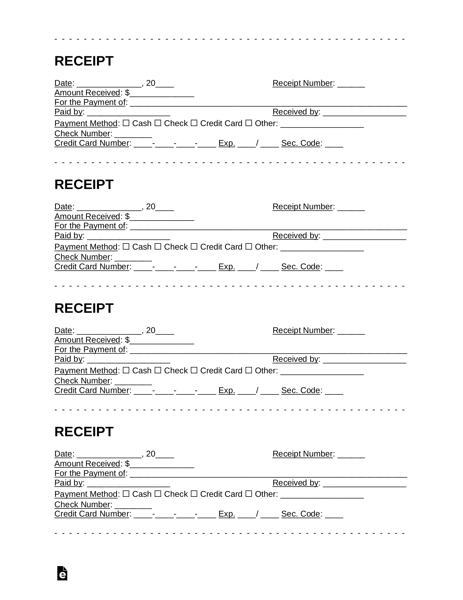 Free Receipt Templates (18) | Samples - PDF | Word - eForms