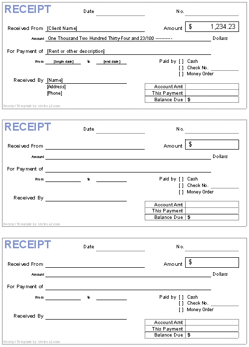 Free Receipt Template | Rent Receipt and Cash Receipt Forms