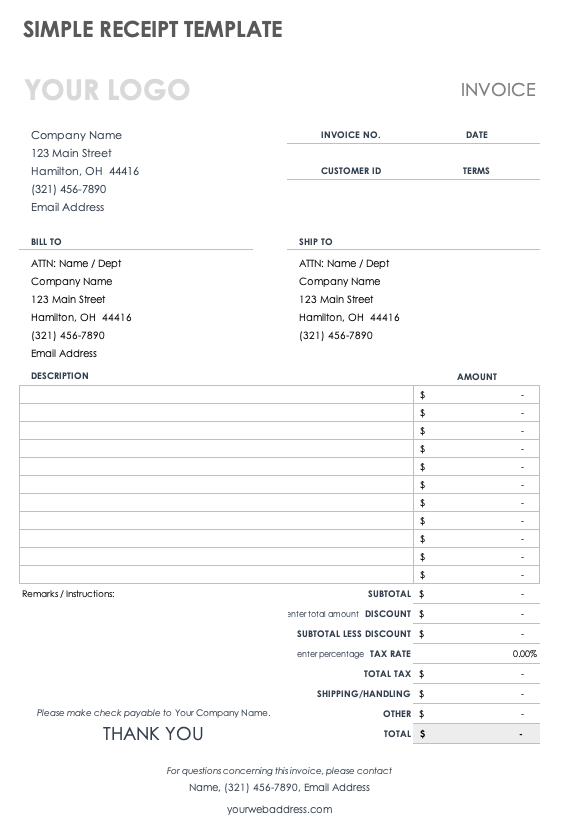 Download Free Excel Receipt Templates | Smartsheet
