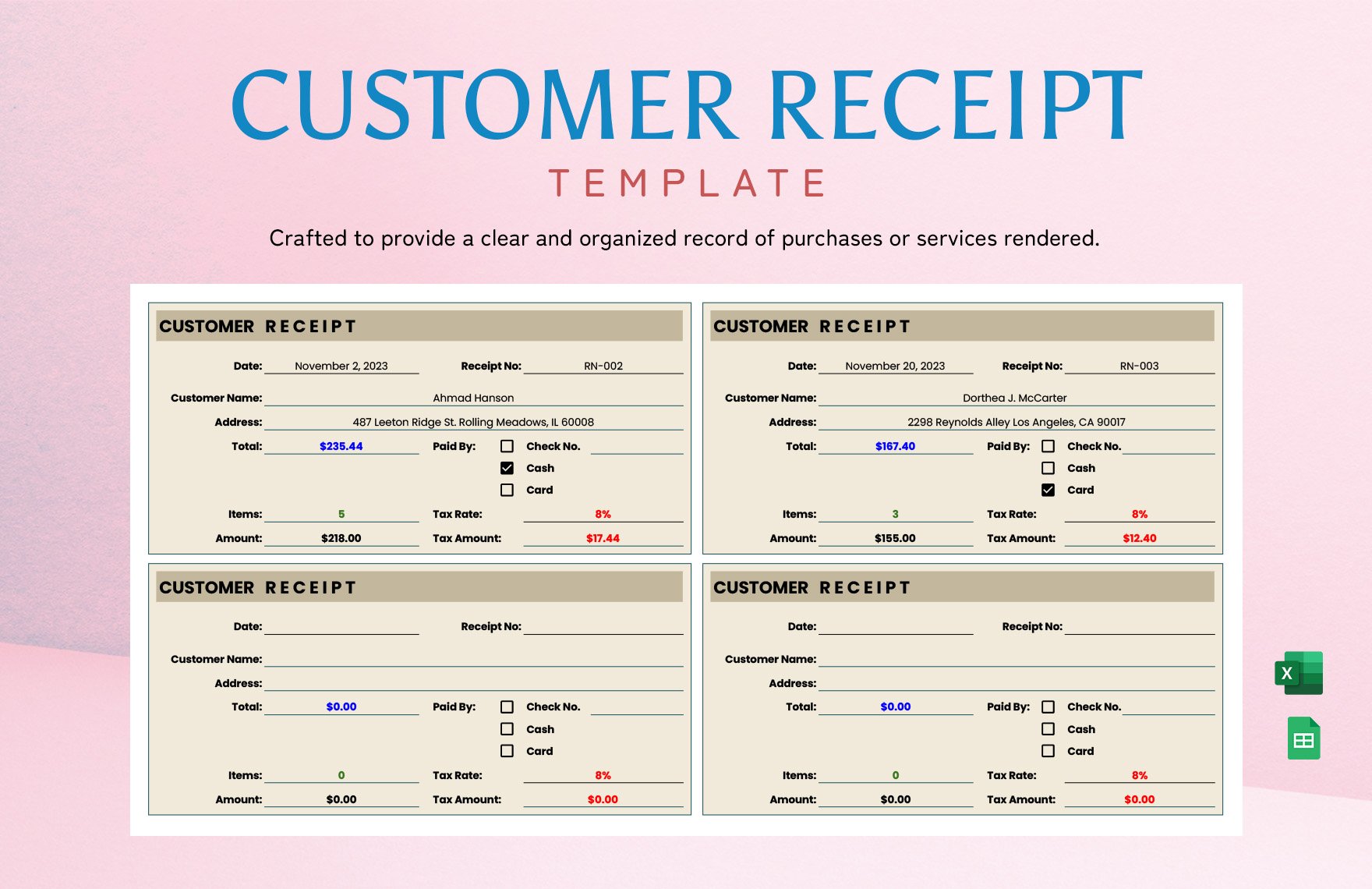 Basic Receipt Templates in Excel - FREE Download | Template.net ...