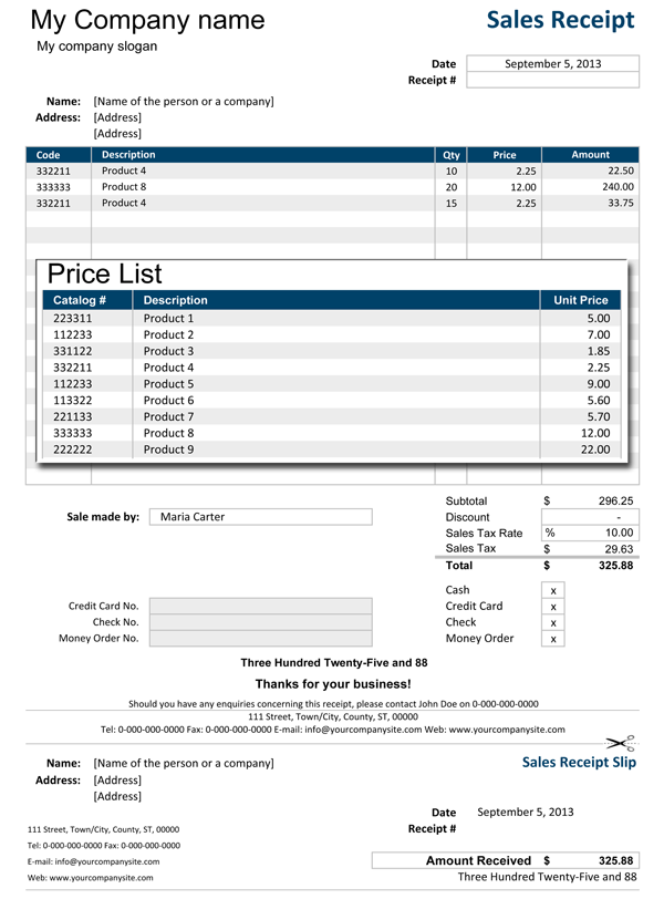 Free Sales Receipt Template