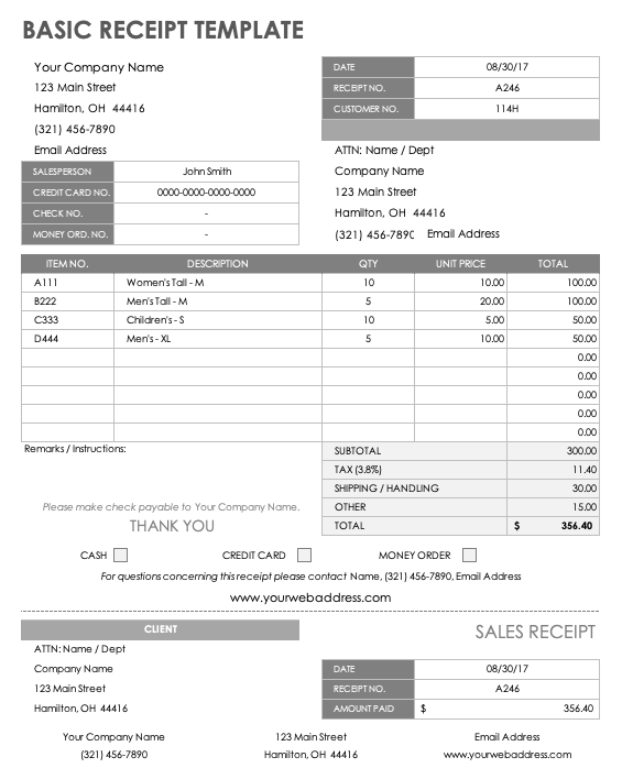 printable receipt template