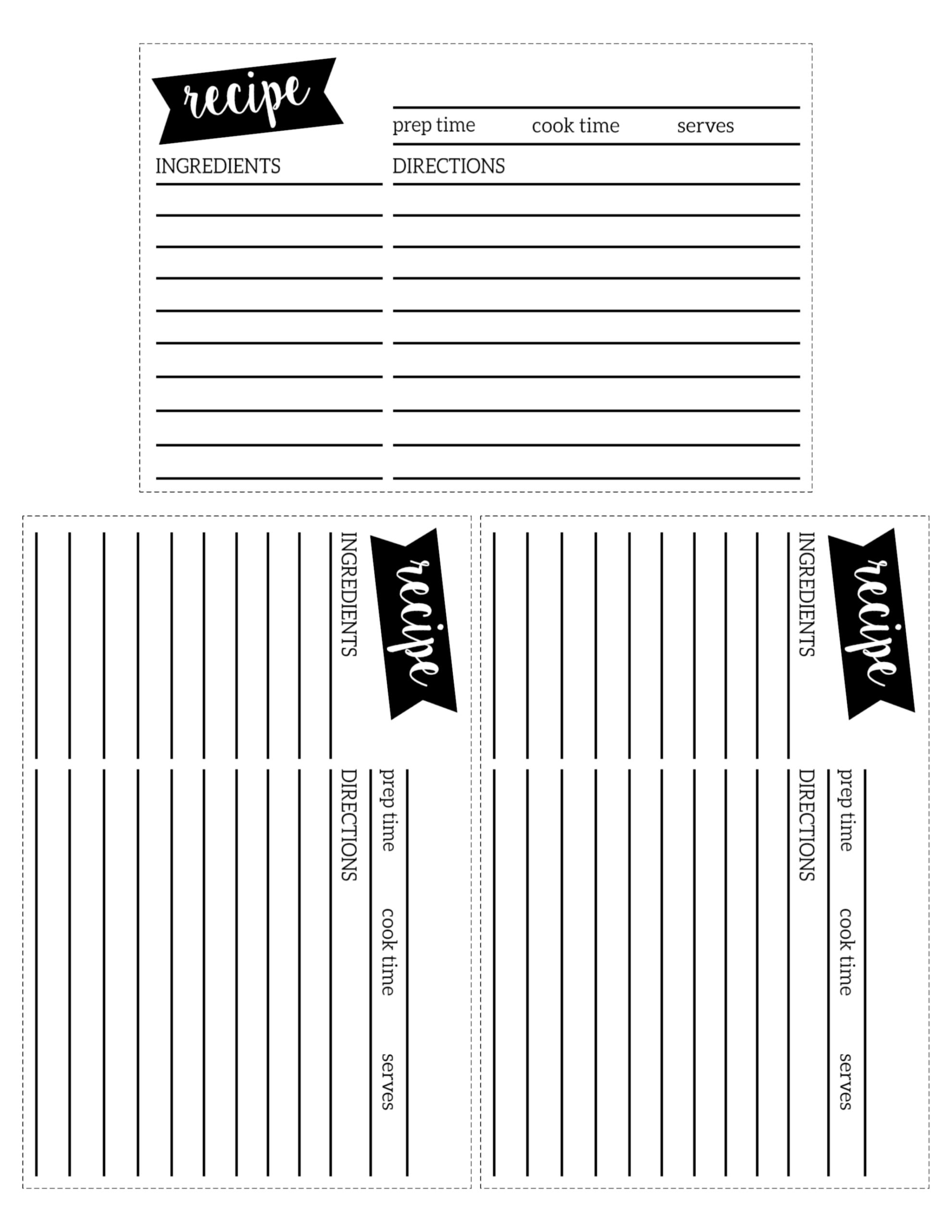 printable recipe cards black and white