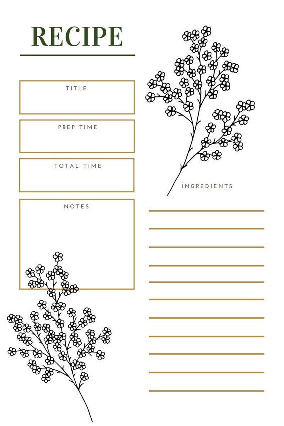 printable recipe cards black and white