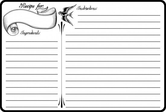 printable recipe cards black and white