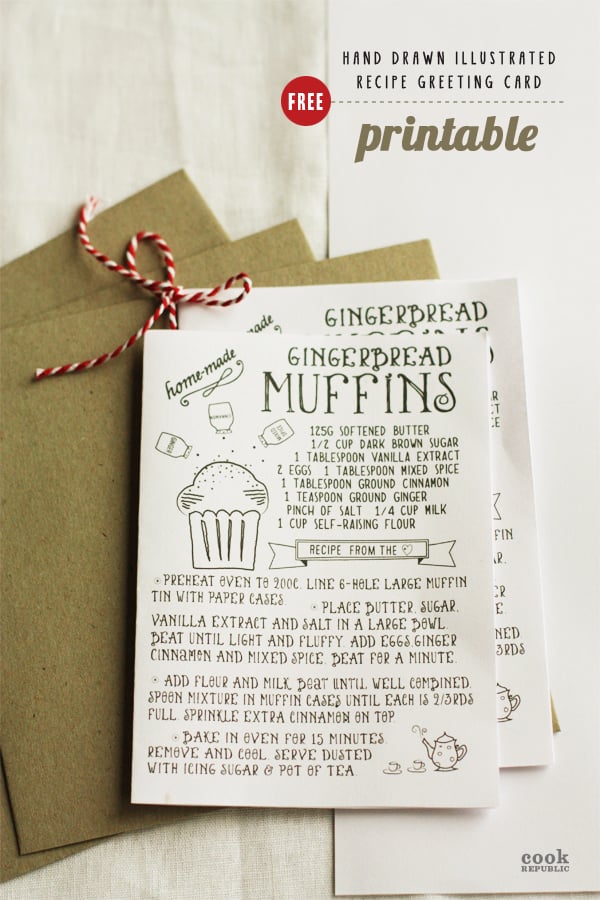 Free Printable - Hand Drawn Illustrated Christmas Recipe Greeting ...