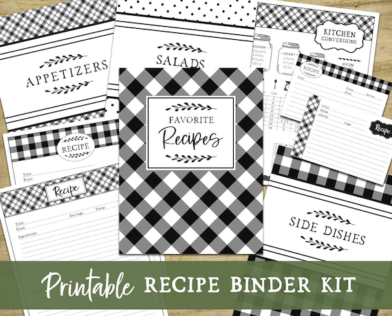 Printable Recipe Binder Kit, Farmhouse Kitchen, Fillable Recipe ...