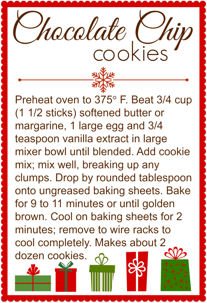 printable recipes for cookies in a jar