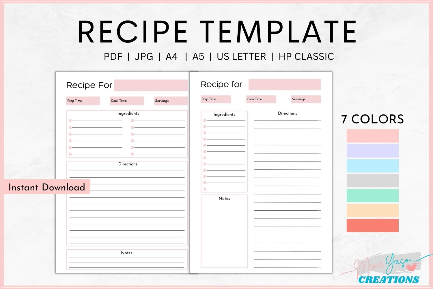 Recipe template bundle Printable pdf A4 A5 Letter HP Worksheets Recipe template bundle Printable pdf A4 A5 Letter HP Worksheets