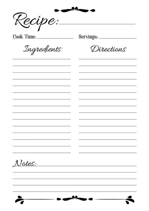 Recipe Sheet Printable | The Digital Download Shop