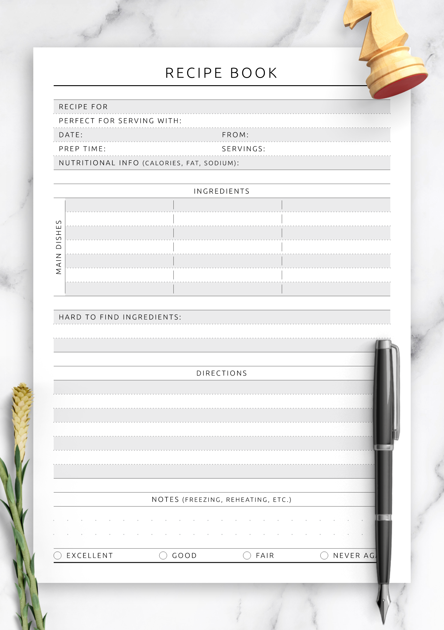 Download Printable Recipe Book Template Detailed - Original Style PDF