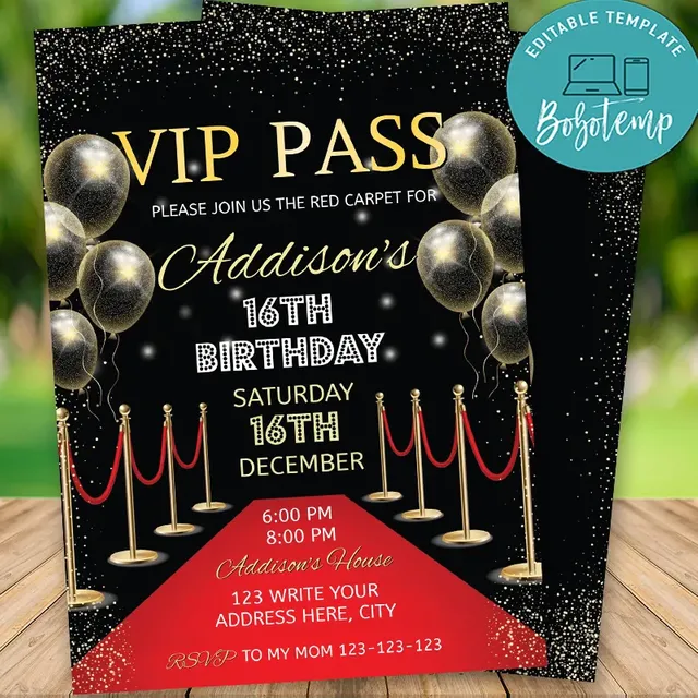 Printable Hollywood VIP Pass Birthday Invitation Instant Download ...