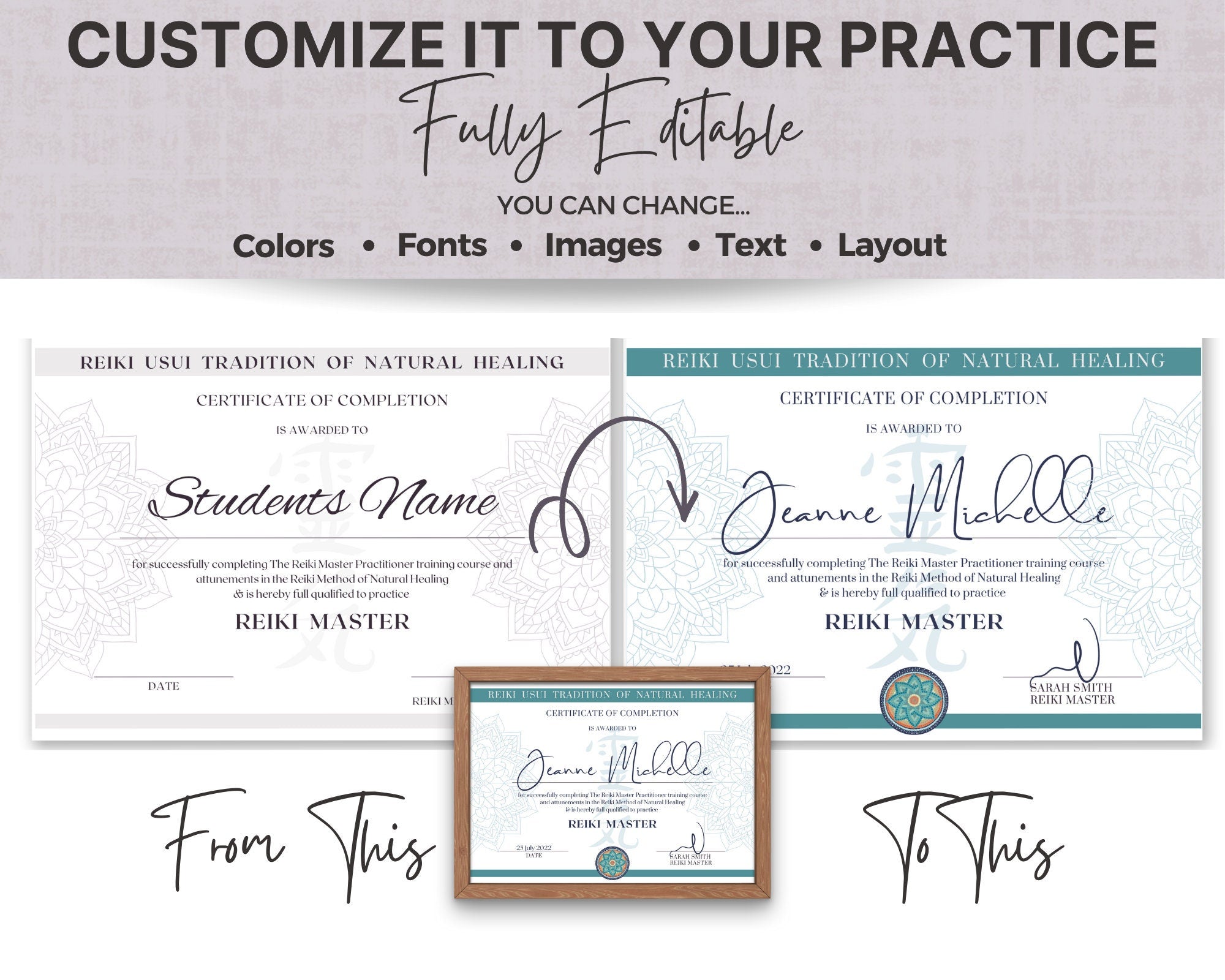 Editable Reiki Certificates 1-2-3-Master, Reiki Printable Canva Template  and PDF