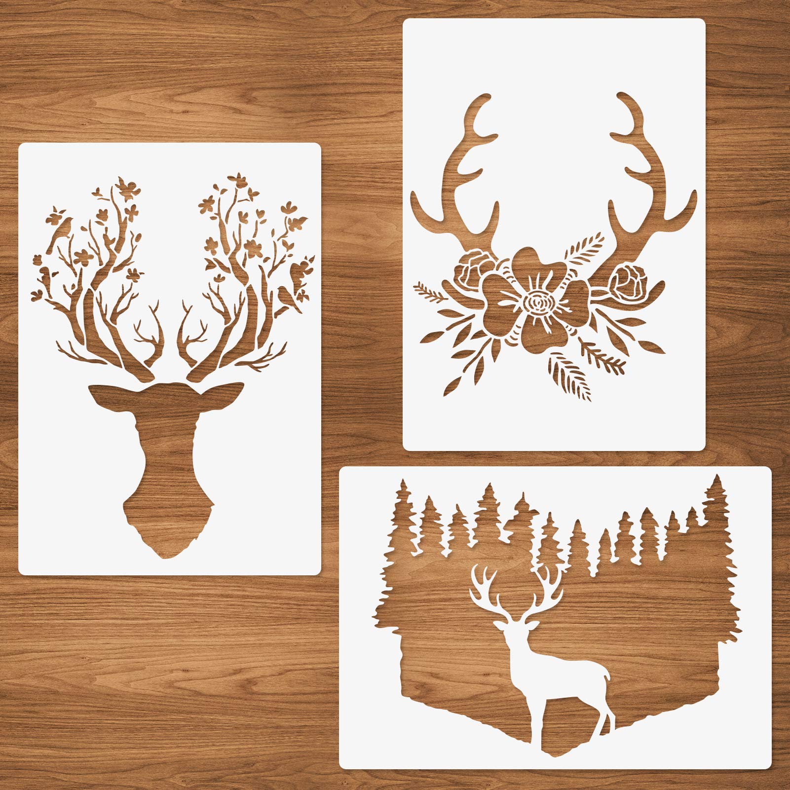 Flowers Forest Reindeer Antlers Stencil, Pack of 3 Farm Deer ...