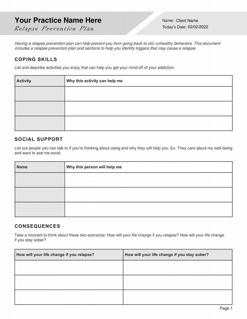 printable relapse prevention plan