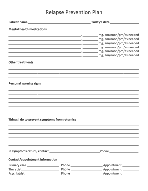 Relapse Prevention Plan Pdf Workbook - Fill and Sign Printable ...