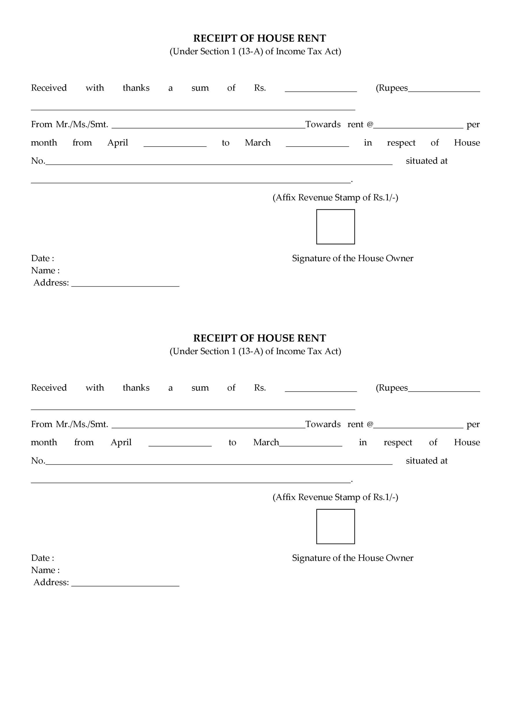 printable rent receipt for income tax purpose