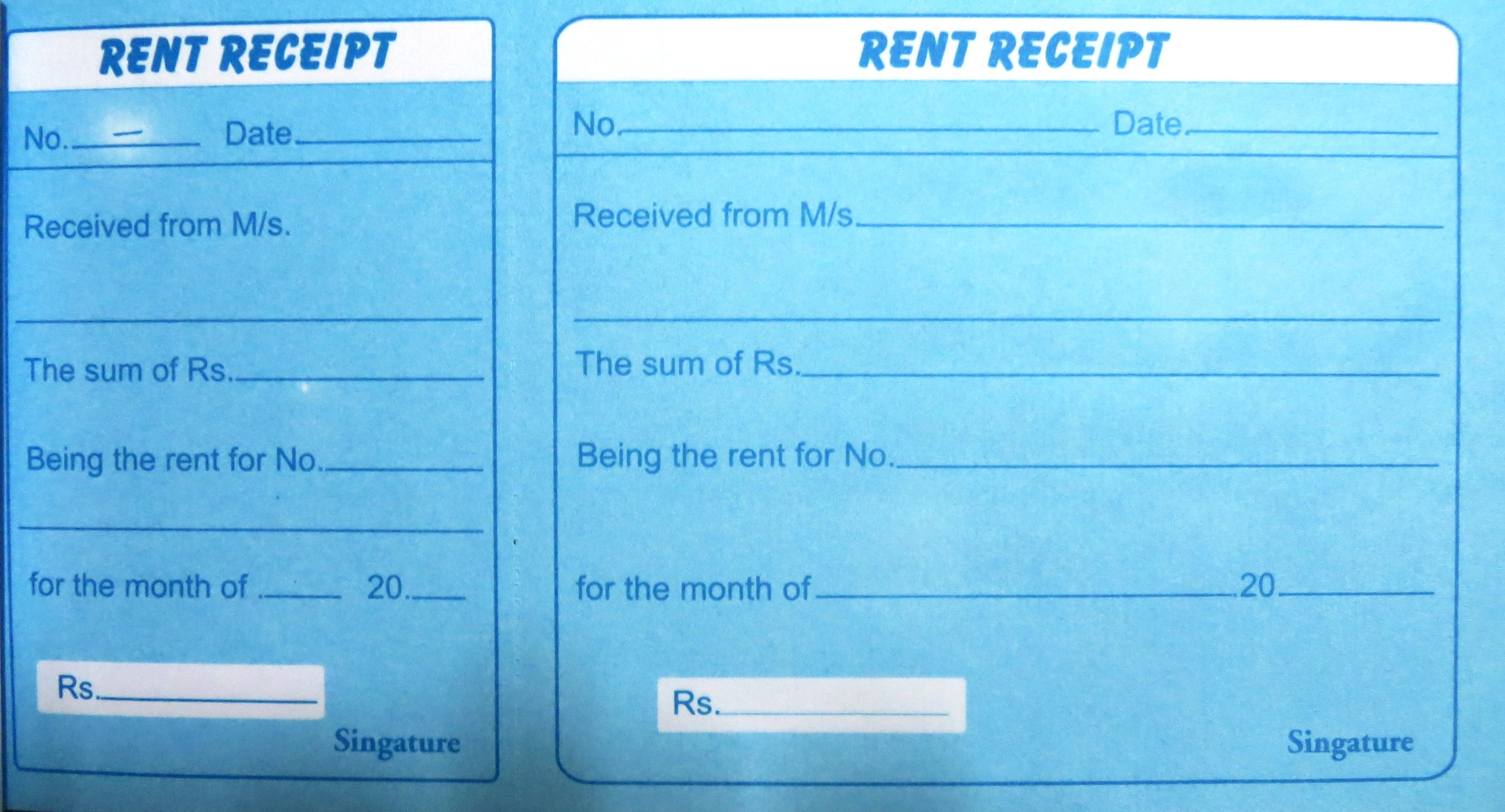 printable rent receipt format india