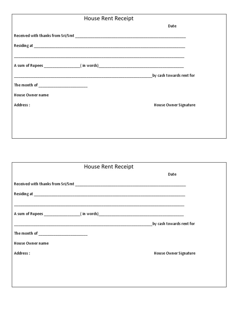 printable rent receipt india