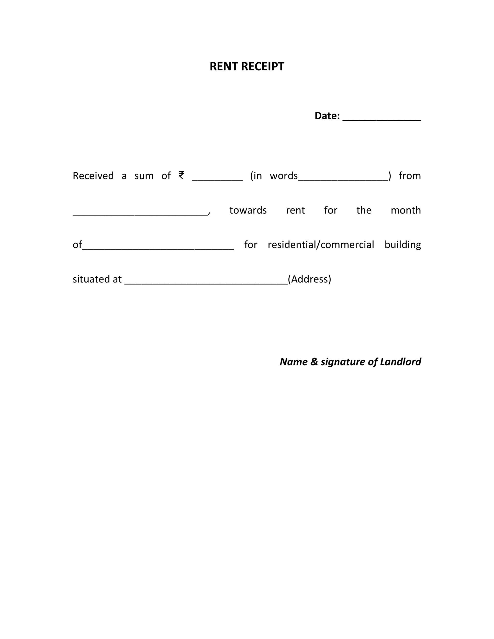 printable rent receipt india