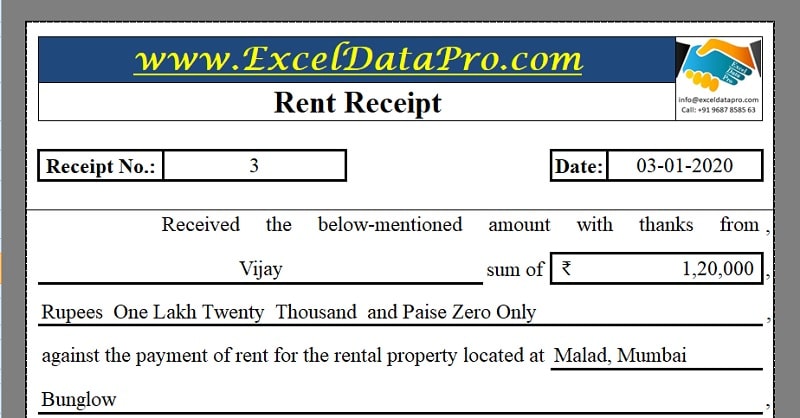 Download Rent Receipt Excel Template - ExcelDataPro