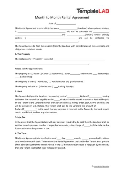 39 Simple Month-to-Month Rental Agreements [100% Free] ᐅ TemplateLab