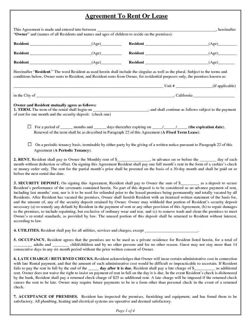 Free California Rental Lease Agreement | PDF | DOCX