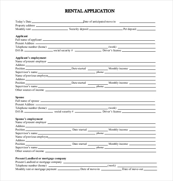 printable rental application form