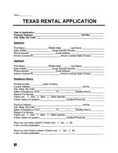 Free Texas Rental Application Form | PDF &  Word Downloads