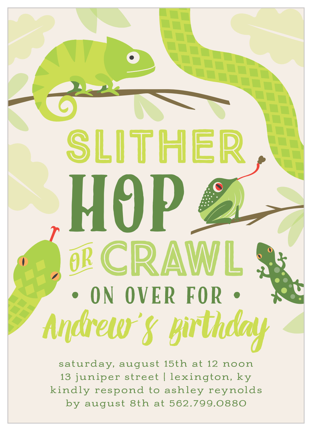 Snakes &  Lizards Childrens Birthday Invitations by Basic Invite
