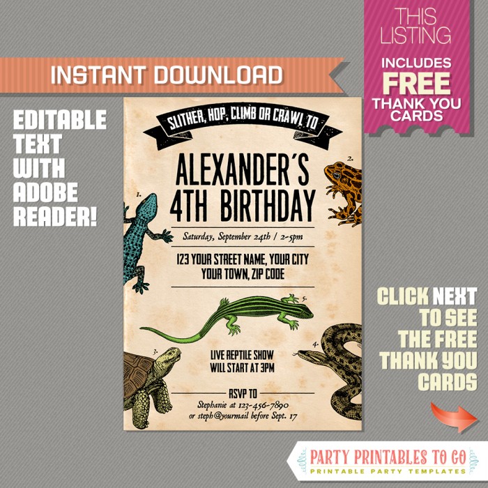 printable reptile birthday invitations