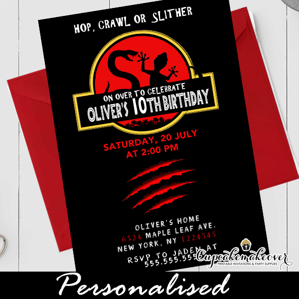 Jurassic Reptile Birthday Invitations - Cupcakemakeover