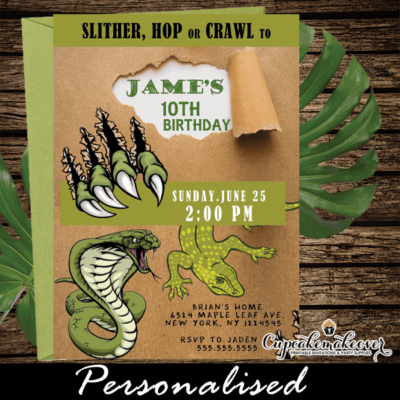 Lizard Claws Tropical Reptile Party Invites - Cupcakemakeover