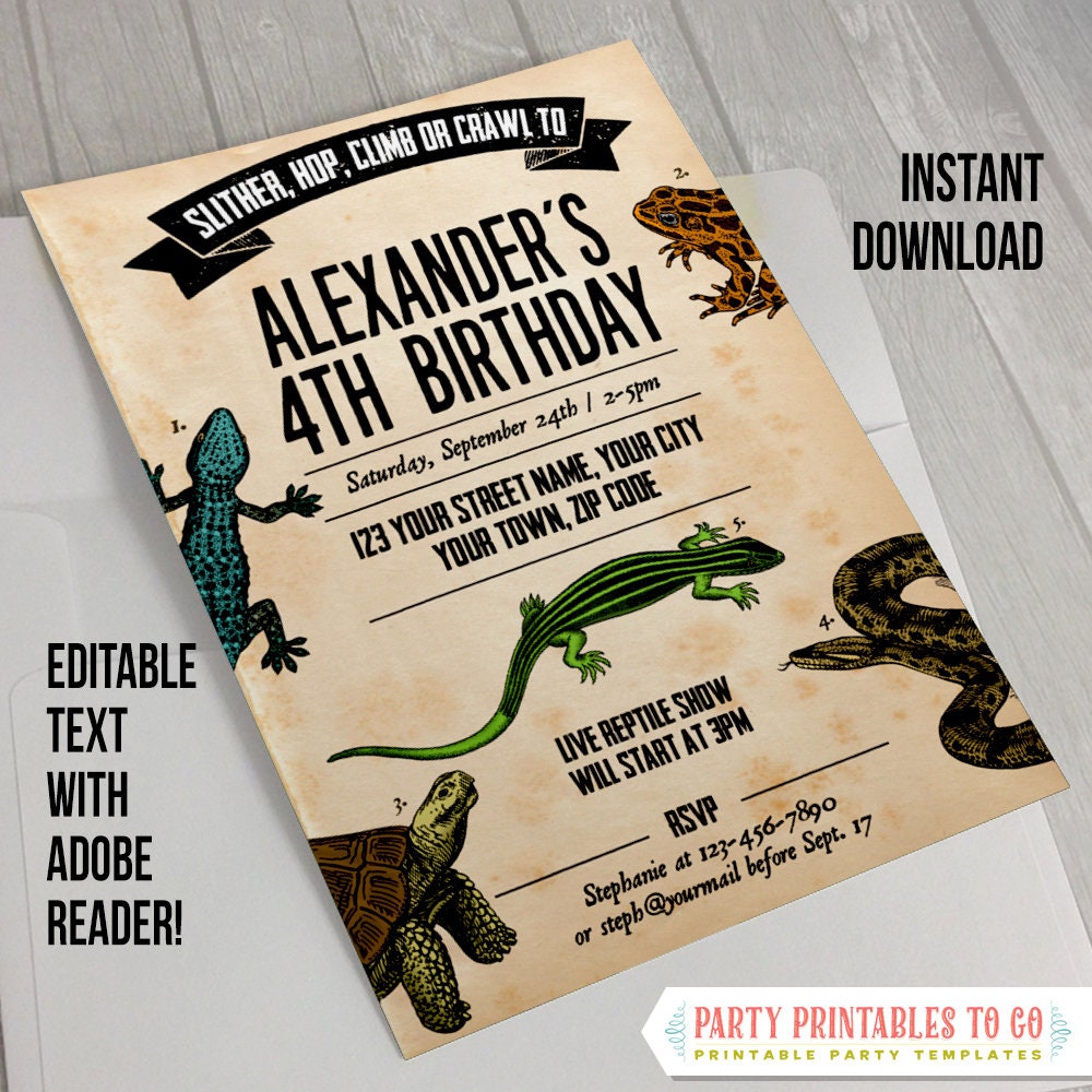 Reptile Party Invitation With FREE Thank You Card INSTANT DOWNLOAD ...