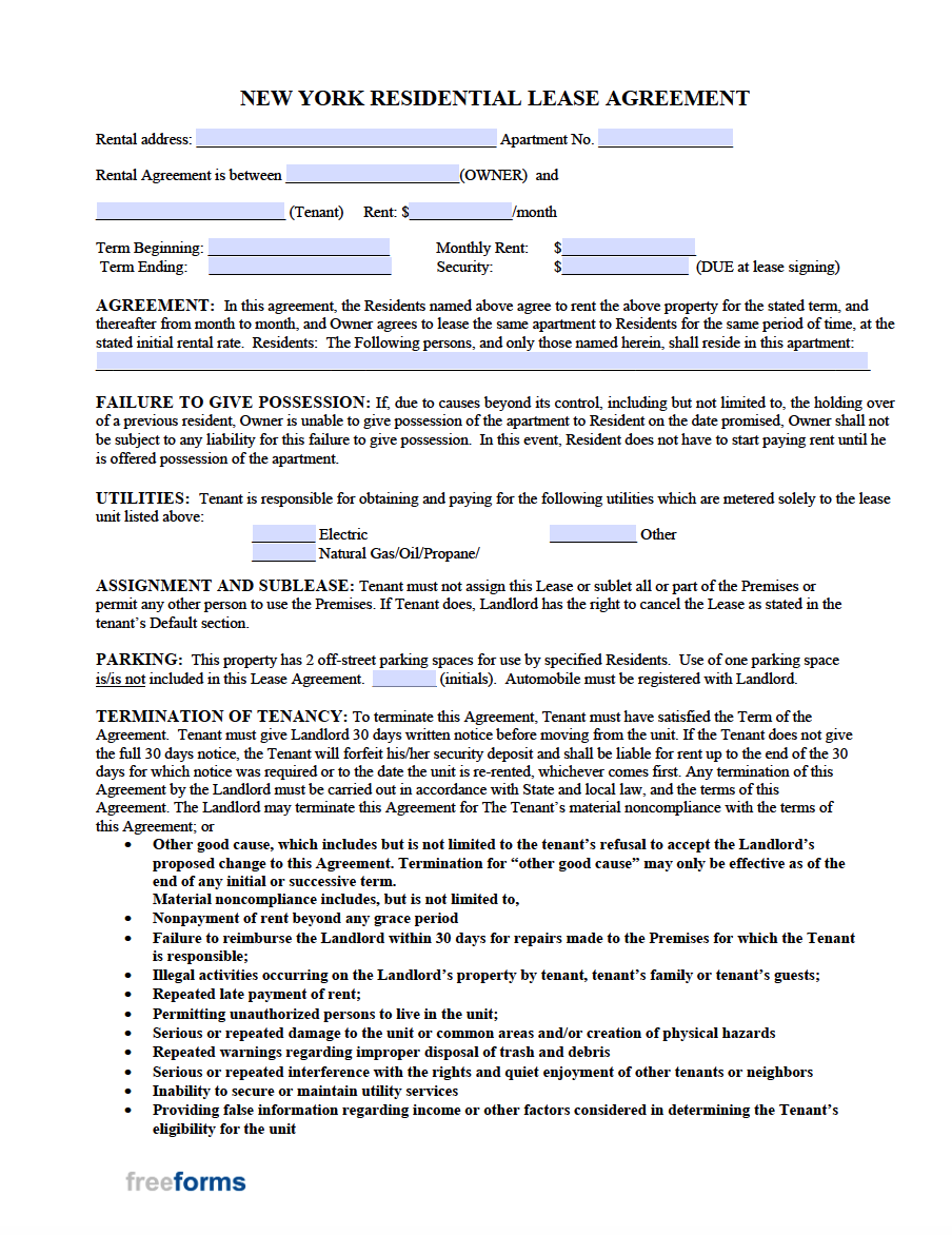 printable residential lease agreement ny