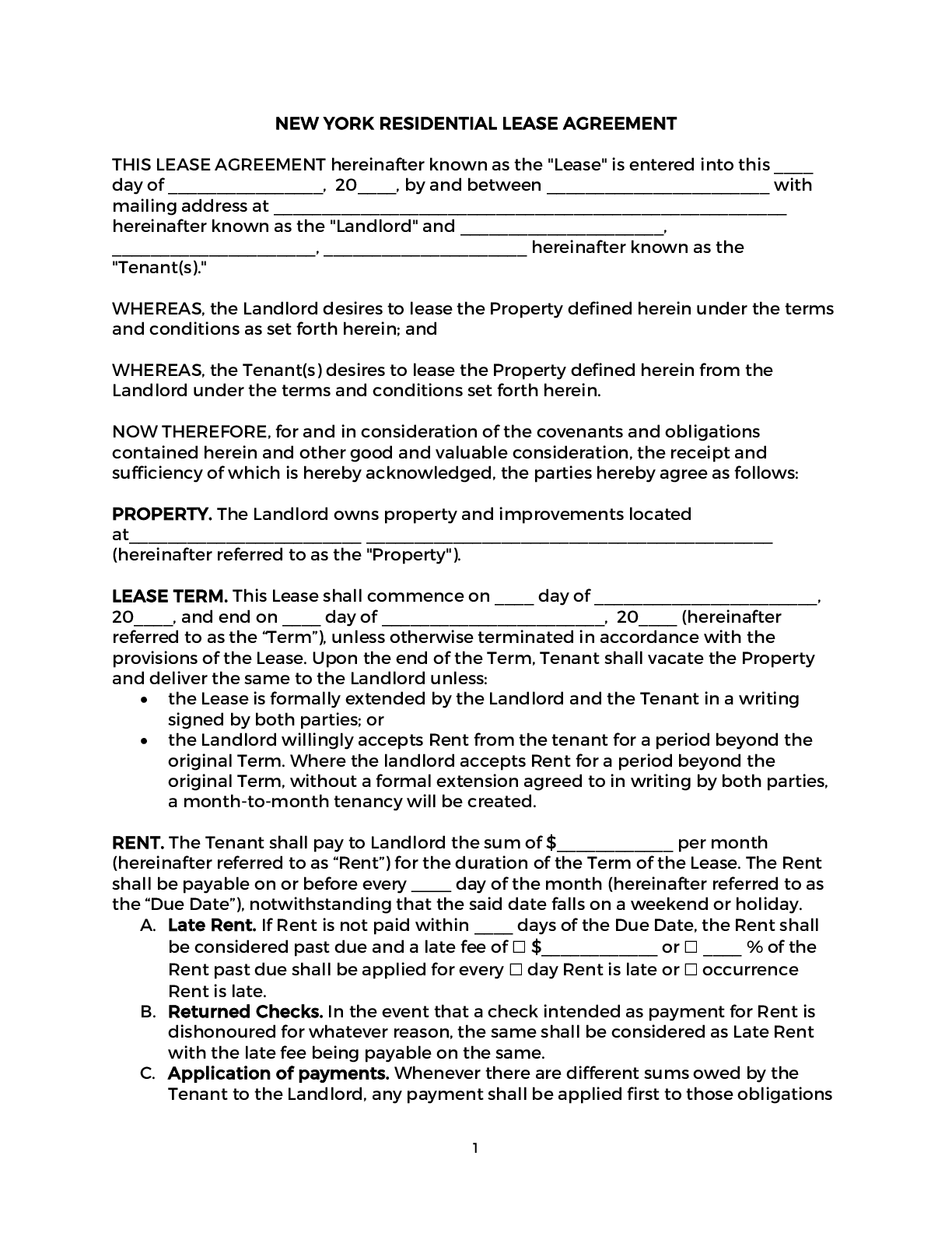 printable residential lease agreement ny