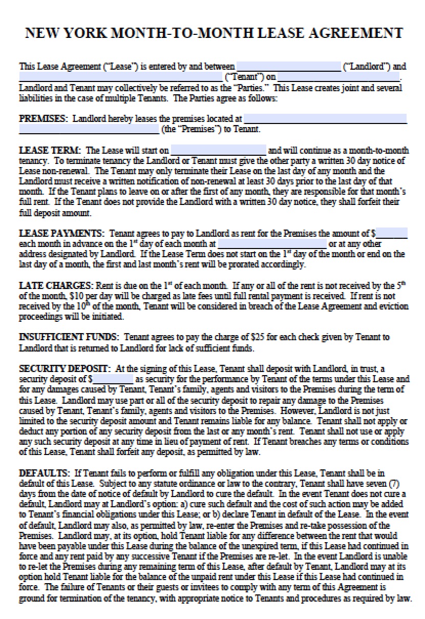 printable residential lease agreement ny