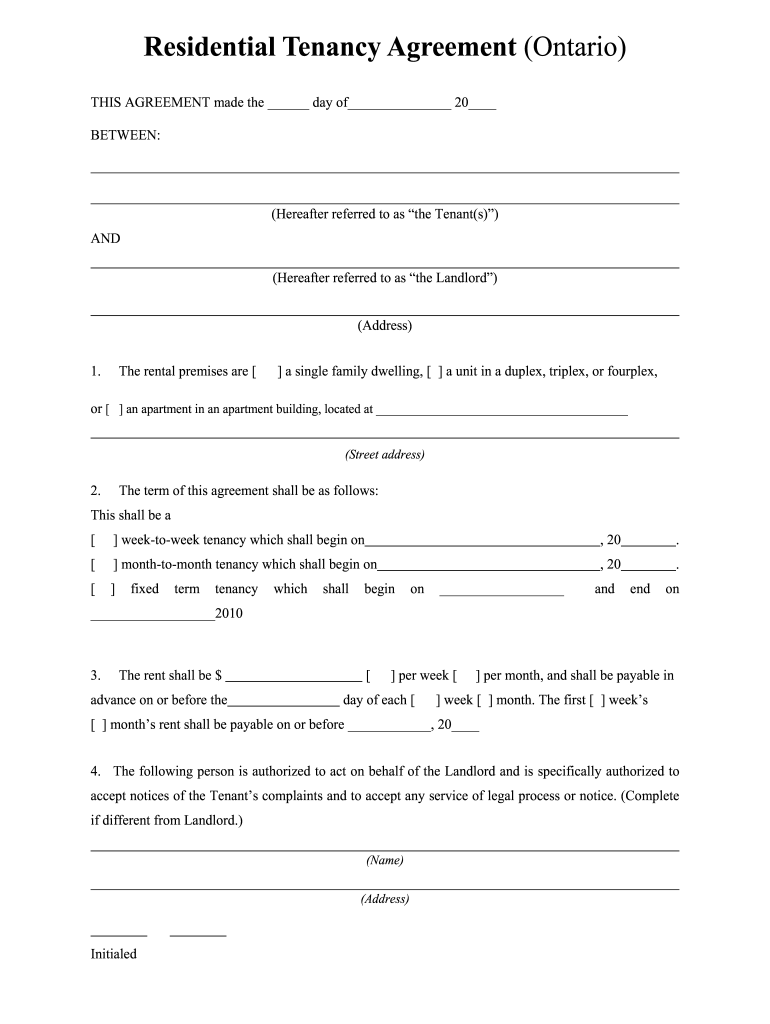 printable residential lease agreement ontario