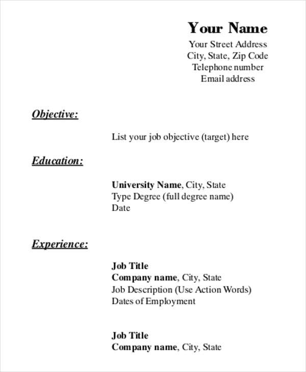 Printable Resume Template - 39+ Word, PDF Documents Download