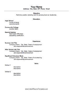 printable resume template for high school students